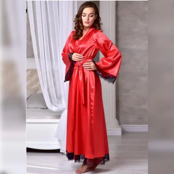 5-Piece Long Slit Silk Nighty Set – Luxurious Nightwear for Women