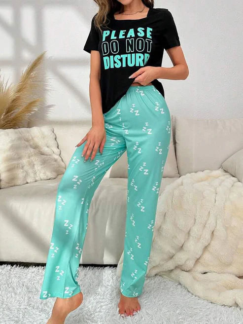 New DO NOT DISTURB  Printed Half Sleeves Shirt And Printed Trouser Night Wear