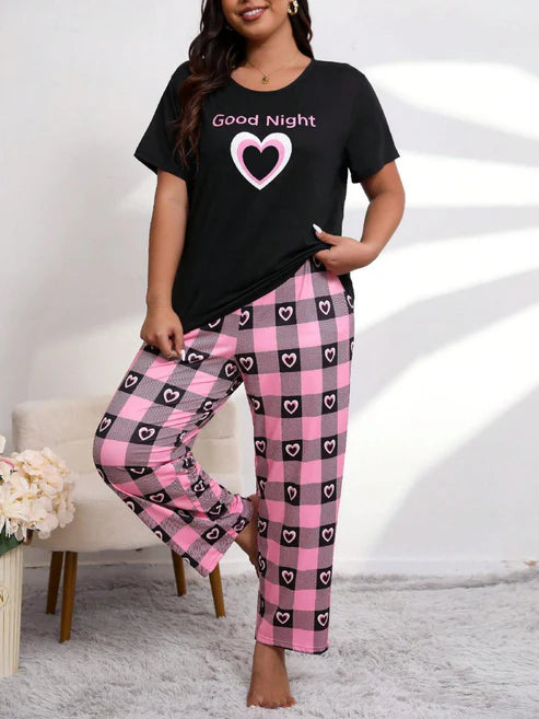 New HEART  Printed Half Sleeves Shirt And Printed Trouser Night Wear
