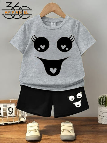 Adorable face Print Toddler Outfit – 2-Piece Summer Set for kids