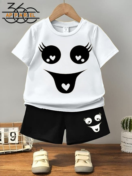 Adorable face Print Toddler Outfit – 2-Piece Summer Set for kids