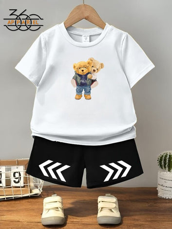 Adorable double Bear Print Toddler Outfit – 2-Piece Summer Set for kids