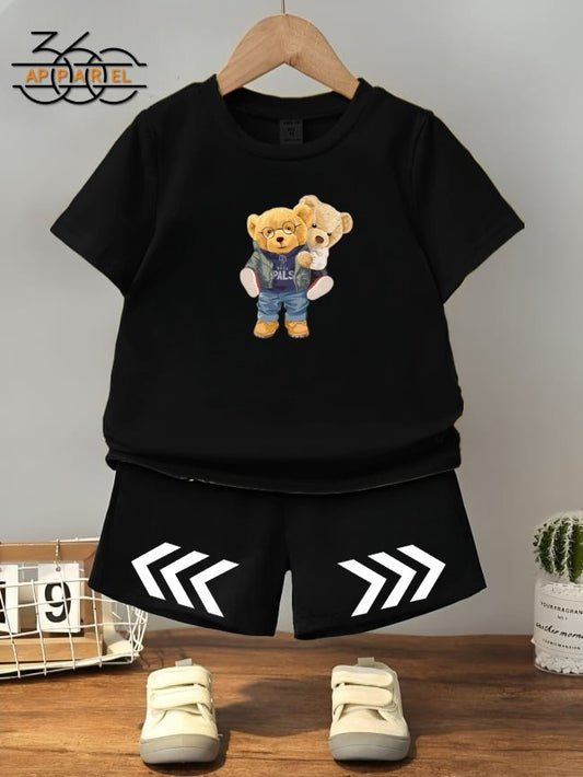 Adorable double Bear Print Toddler Outfit – 2-Piece Summer Set for kids