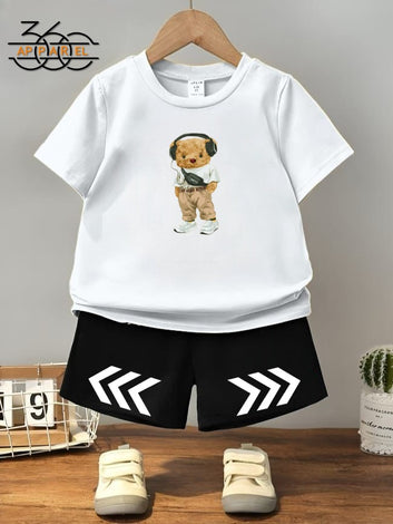 Adorable Bear Print Toddler Outfit – 2-Piece Summer Set for kids