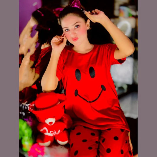 New Arrival smile Printed Half Sleeves Shirt And Printed Trouser Night Wear